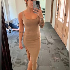 Sweater like material midi slit dress